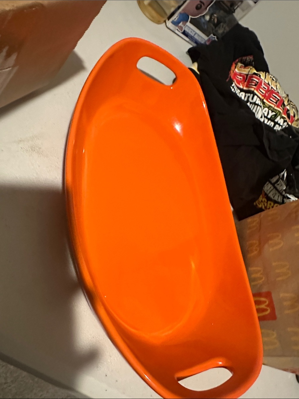 Rachael Ray Bright Orange Oval Ceramic Serving Bowl with Handles